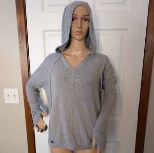 Athleta Light Gray Hooded V-Neck Sweater-medium